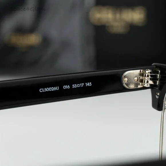 NEW Celine CL50026U 016 Shiny Palladium Black Demo Unisex Square Eyeglasses